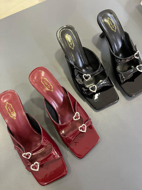 Double Straps Slid On Open Toe High Heel